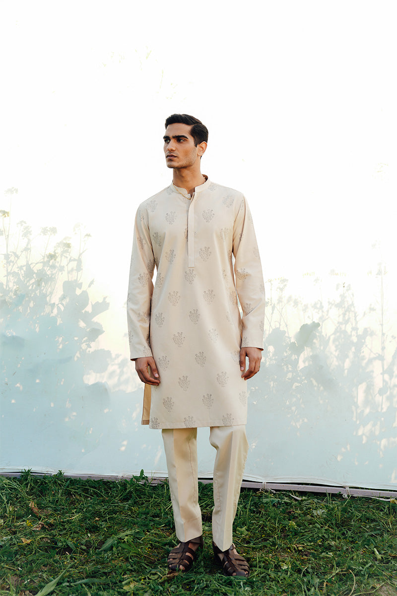 Beige Embroidered Multani Karandi Kurta Pajama (2-Piece) - Image 1