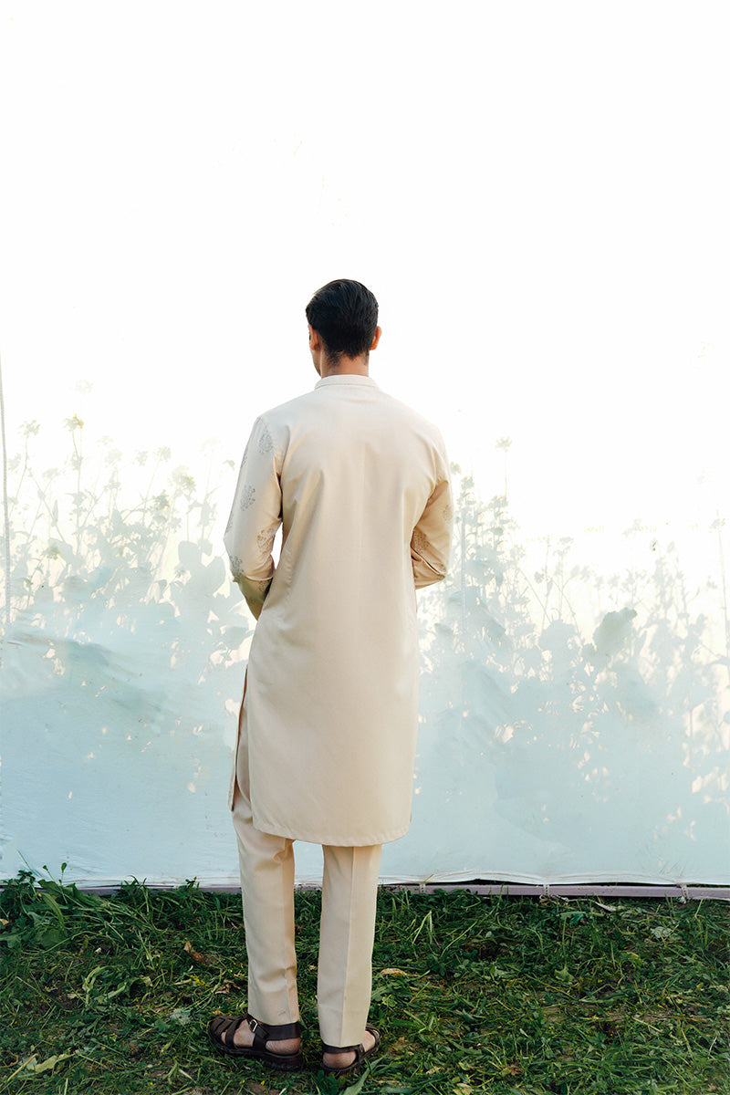 Beige Embroidered Multani Karandi Kurta Pajama (2-Piece) - Image 5