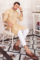 Beige Self-Embroidered Raw Silk Kurta (1-Pc) - Image 6