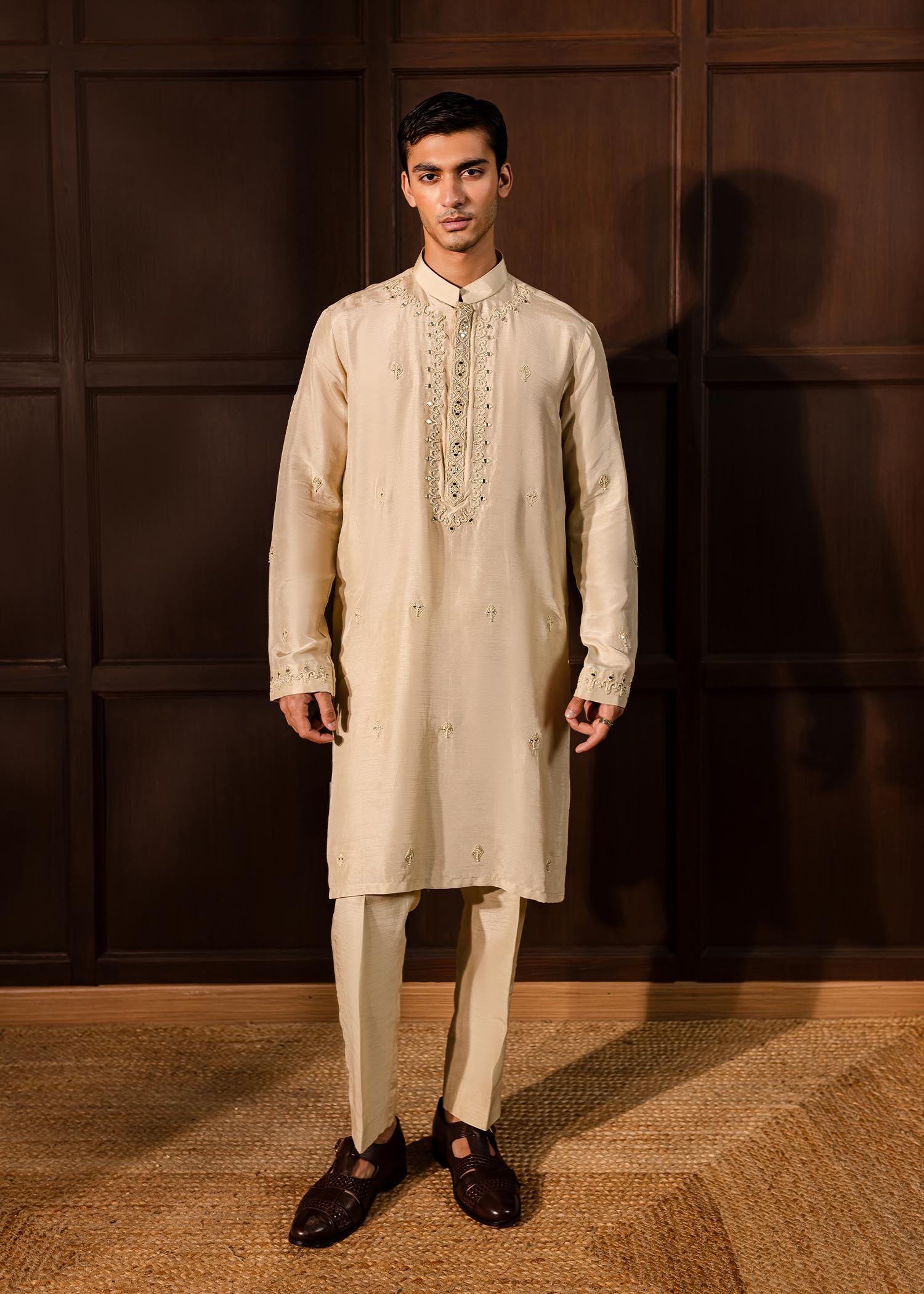 Oat Sheesha & Dori Embroidered Korean Raw Silk Kurta (2-Piece) - Image 2