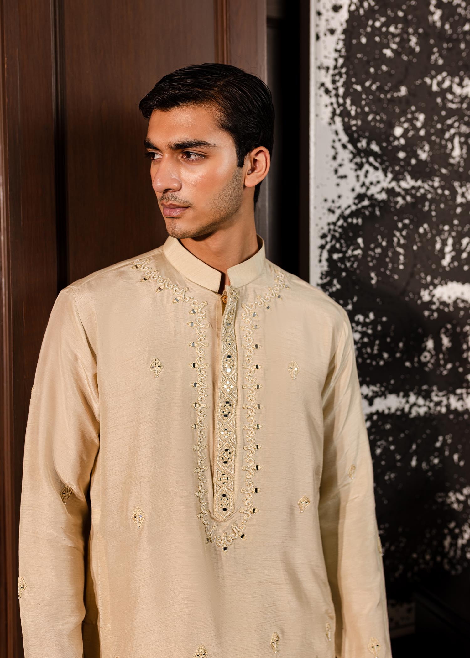 Oat Sheesha & Dori Embroidered Korean Raw Silk Kurta (2-Piece) - Image 5