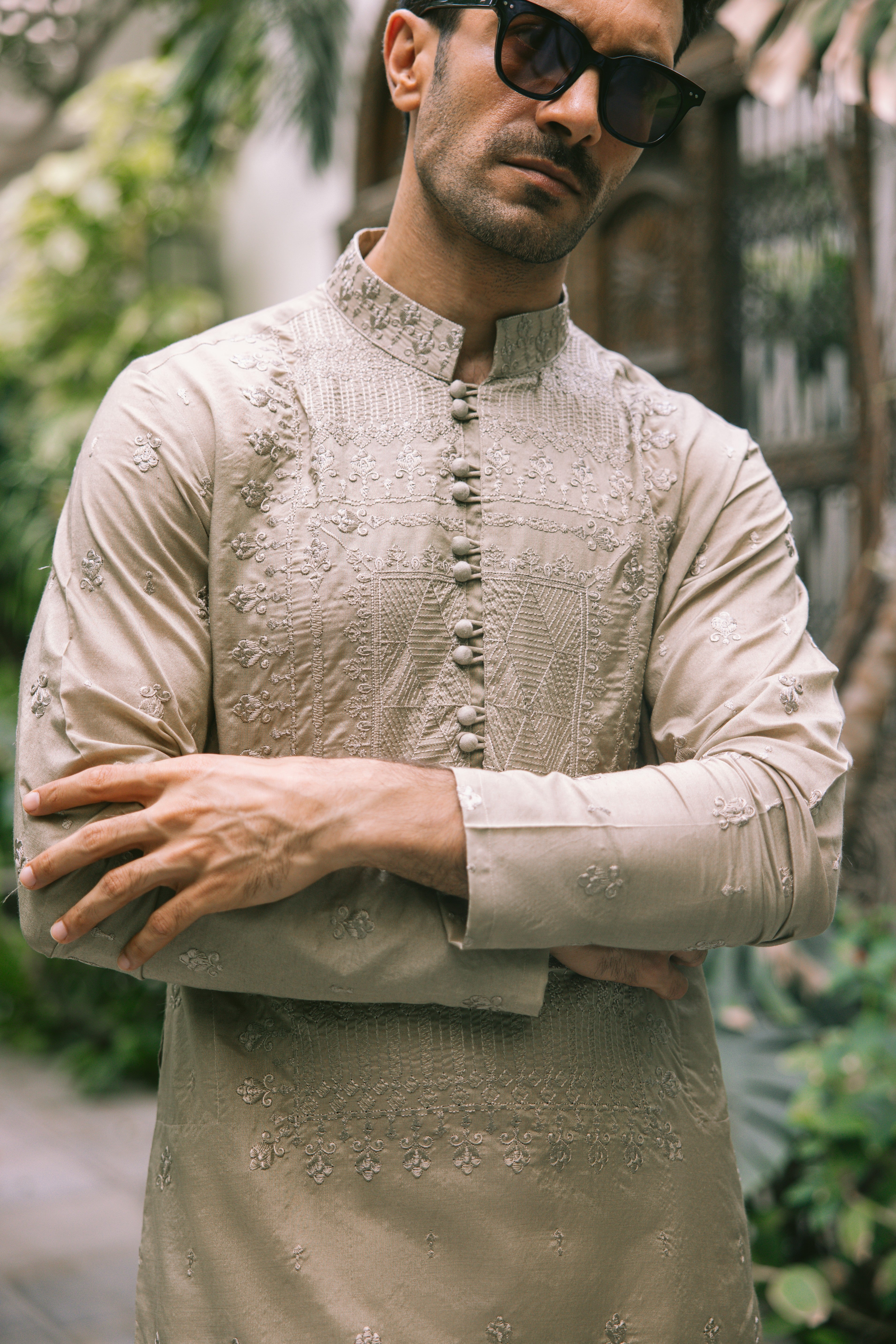 Beige Embroidered Silk-Blend Kurta (2-Piece) - Image 3
