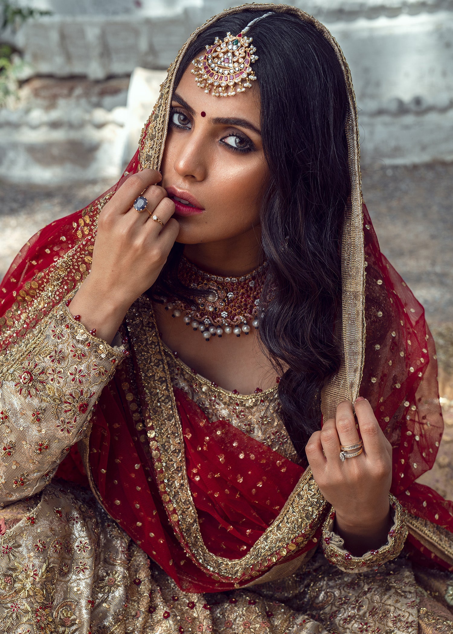 Roman Beige Zardozi Lurex Maysori Bridal Lehenga (3-Piece) - Image 5