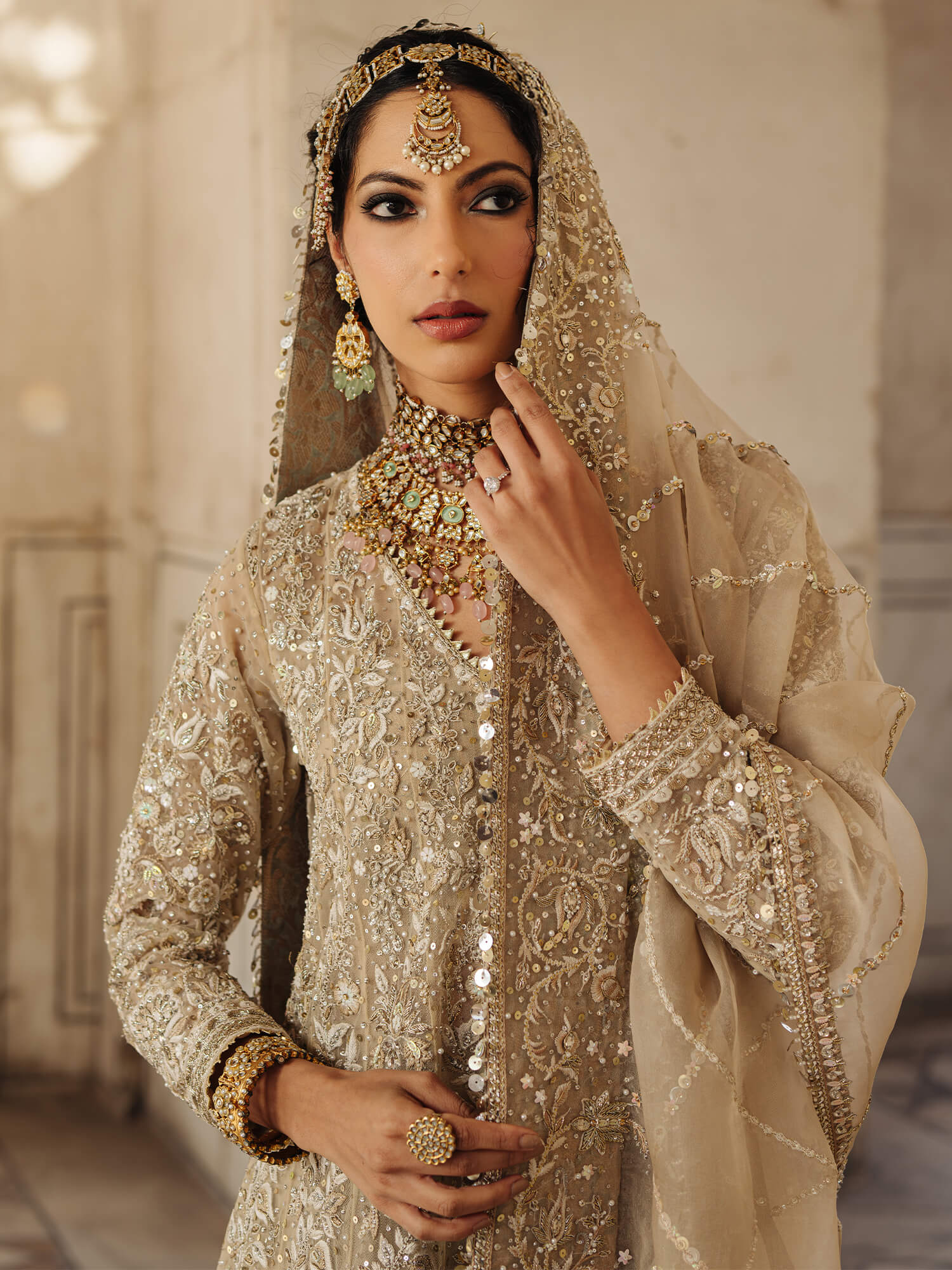 Pakistani Sand & Sage Zardozi Net Kalidar Lehenga (3-Piece) - Image 2