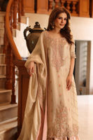 Pakistani Beige Zardozi Tissue Long Kameez with Jamawar Lehenga (3-Piece) - Image 10