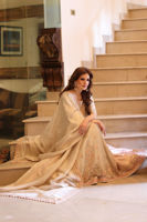 Pakistani Beige Zardozi Tissue Long Kameez with Jamawar Lehenga (3-Piece) - Image 11