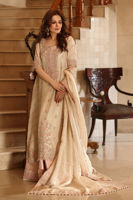 Pakistani Beige Zardozi Tissue Long Kameez with Jamawar Lehenga (3-Piece) - Image 2