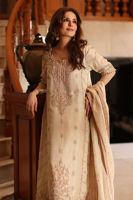 Pakistani Beige Zardozi Tissue Long Kameez with Jamawar Lehenga (3-Piece) - Image 3
