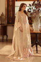 Pakistani Beige Zardozi Tissue Long Kameez with Jamawar Lehenga (3-Piece) - Image 4