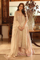 Pakistani Beige Zardozi Tissue Long Kameez with Jamawar Lehenga (3-Piece) - Image 5