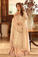 Pakistani Beige Zardozi Tissue Long Kameez with Jamawar Lehenga (3-Piece) - Image 6
