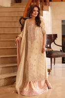 Pakistani Beige Zardozi Tissue Long Kameez with Jamawar Lehenga (3-Piece) - Image 8