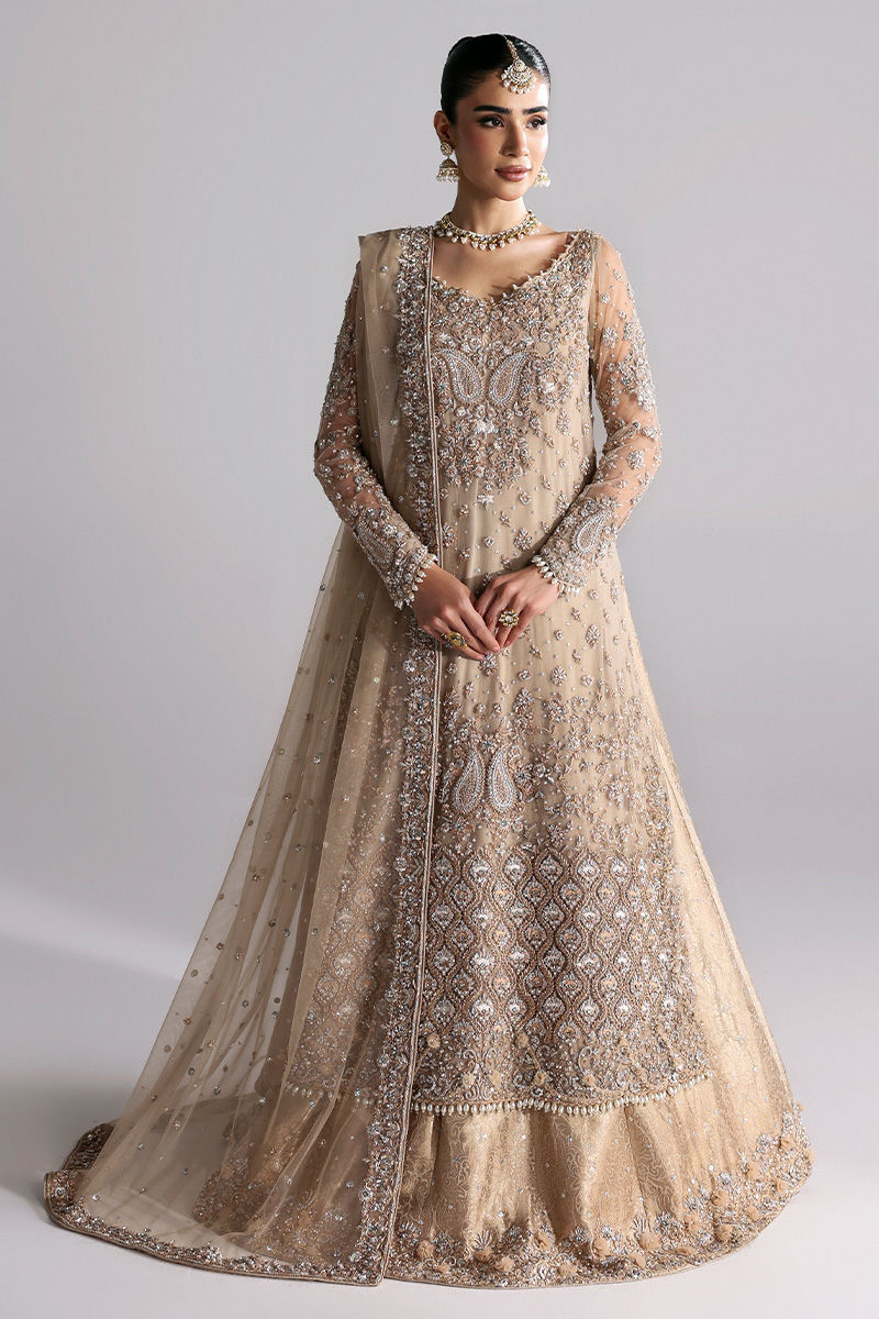 Beige Zardozi Net & Jamawar Lehenga (3-Piece) - Image 1