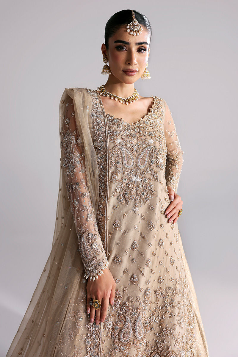 Beige Zardozi Net & Jamawar Lehenga (3-Piece) - Image 2