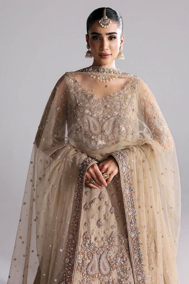 Beige Zardozi Net & Jamawar Lehenga (3-Piece) - Image 3