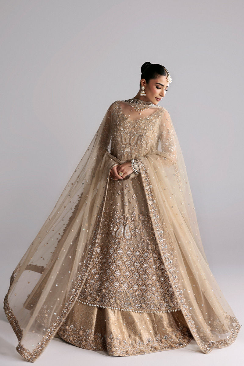 Beige Zardozi Net & Jamawar Lehenga (3-Piece) - Image 4