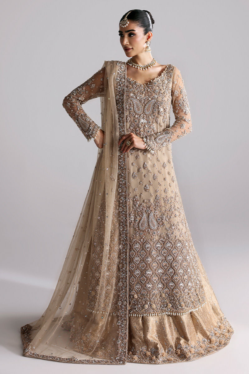 Beige Zardozi Net & Jamawar Lehenga (3-Piece) - Image 5
