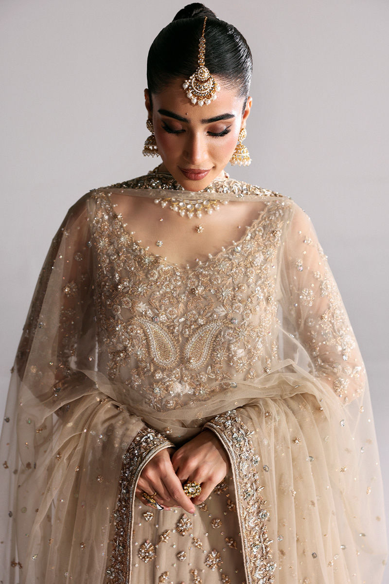 Beige Zardozi Net & Jamawar Lehenga (3-Piece) - Image 6