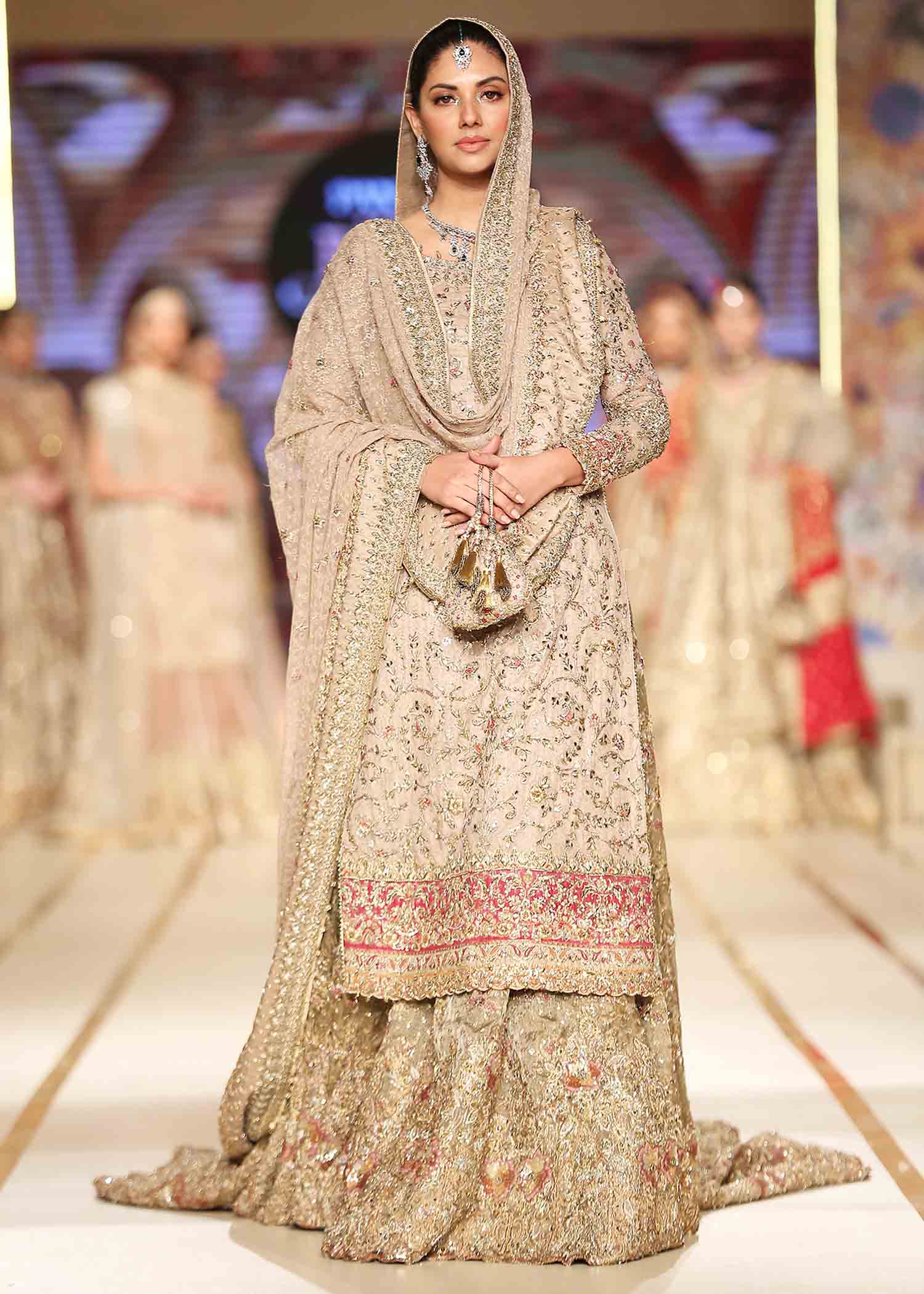 Pakistani Cappuccino Hand-Embroidered Meysuri Bridal Lehenga (3-Piece) - Image 1