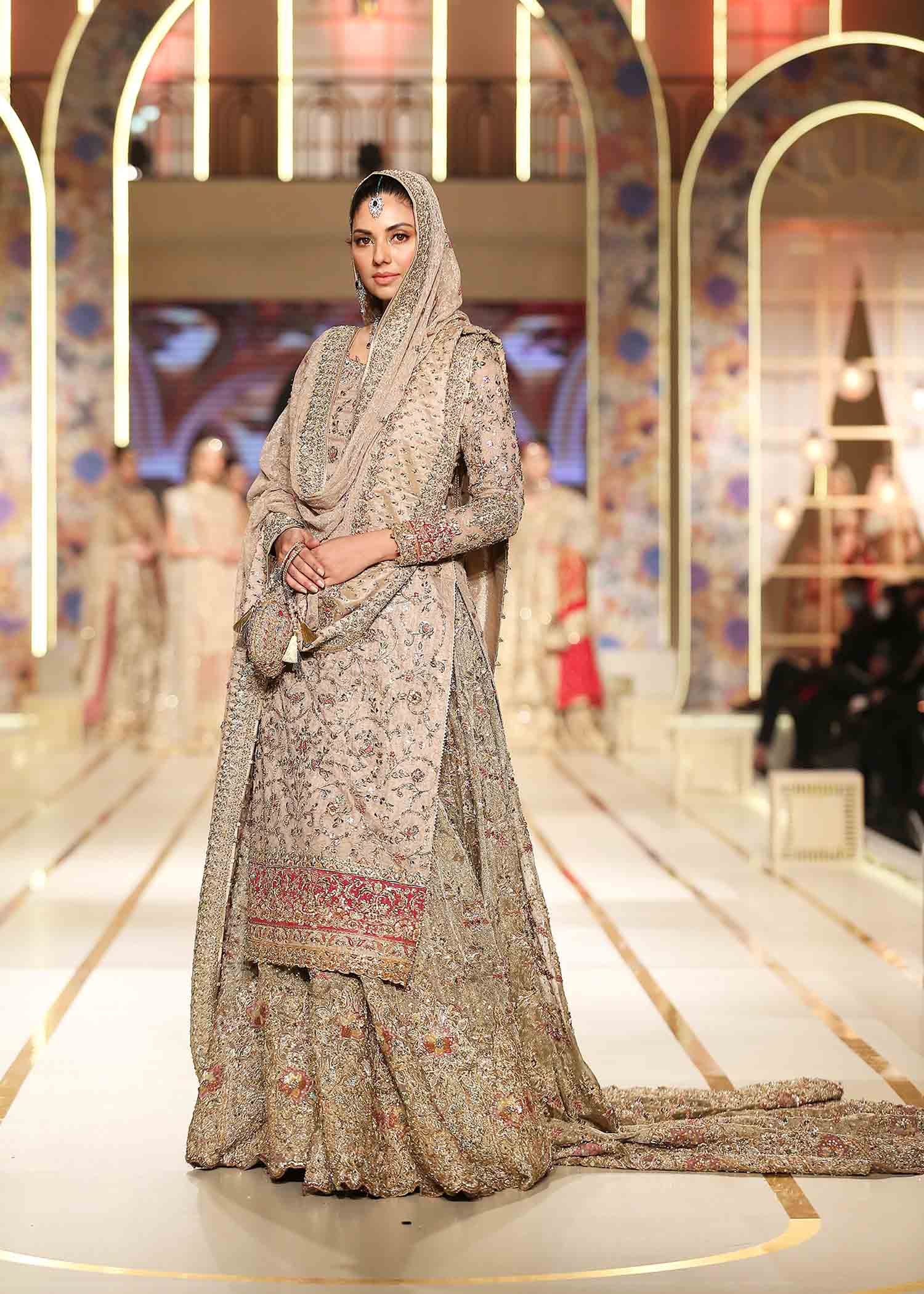 Pakistani Cappuccino Hand-Embroidered Meysuri Bridal Lehenga (3-Piece) - Image 2