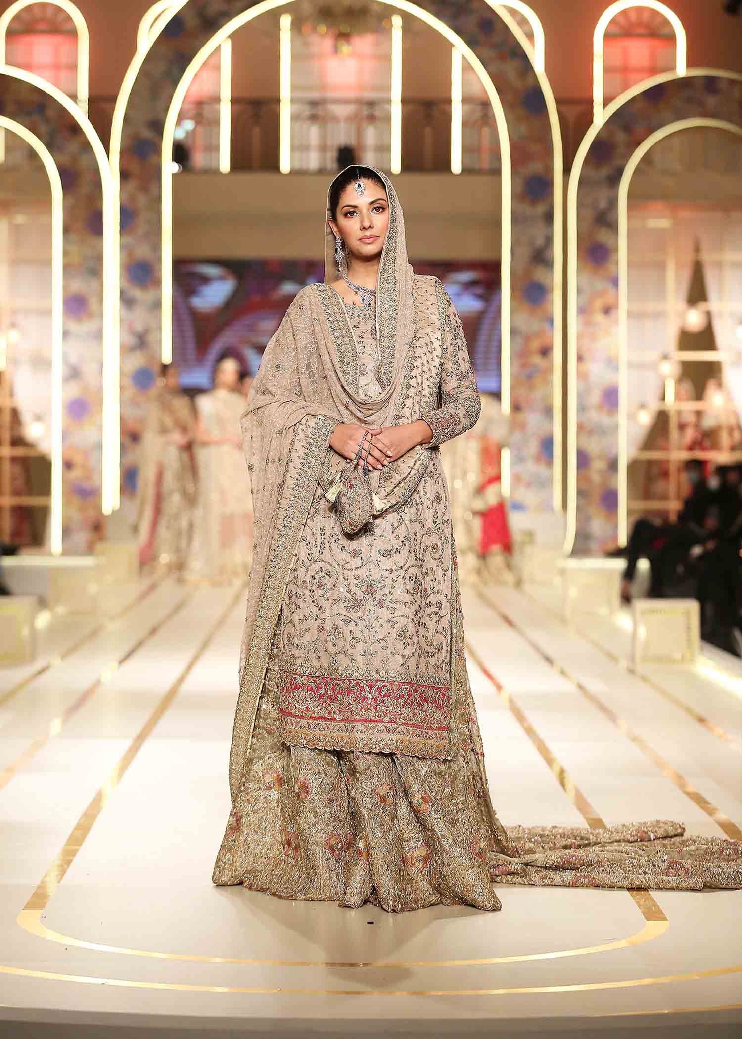 Pakistani Cappuccino Hand-Embroidered Meysuri Bridal Lehenga (3-Piece) - Image 3