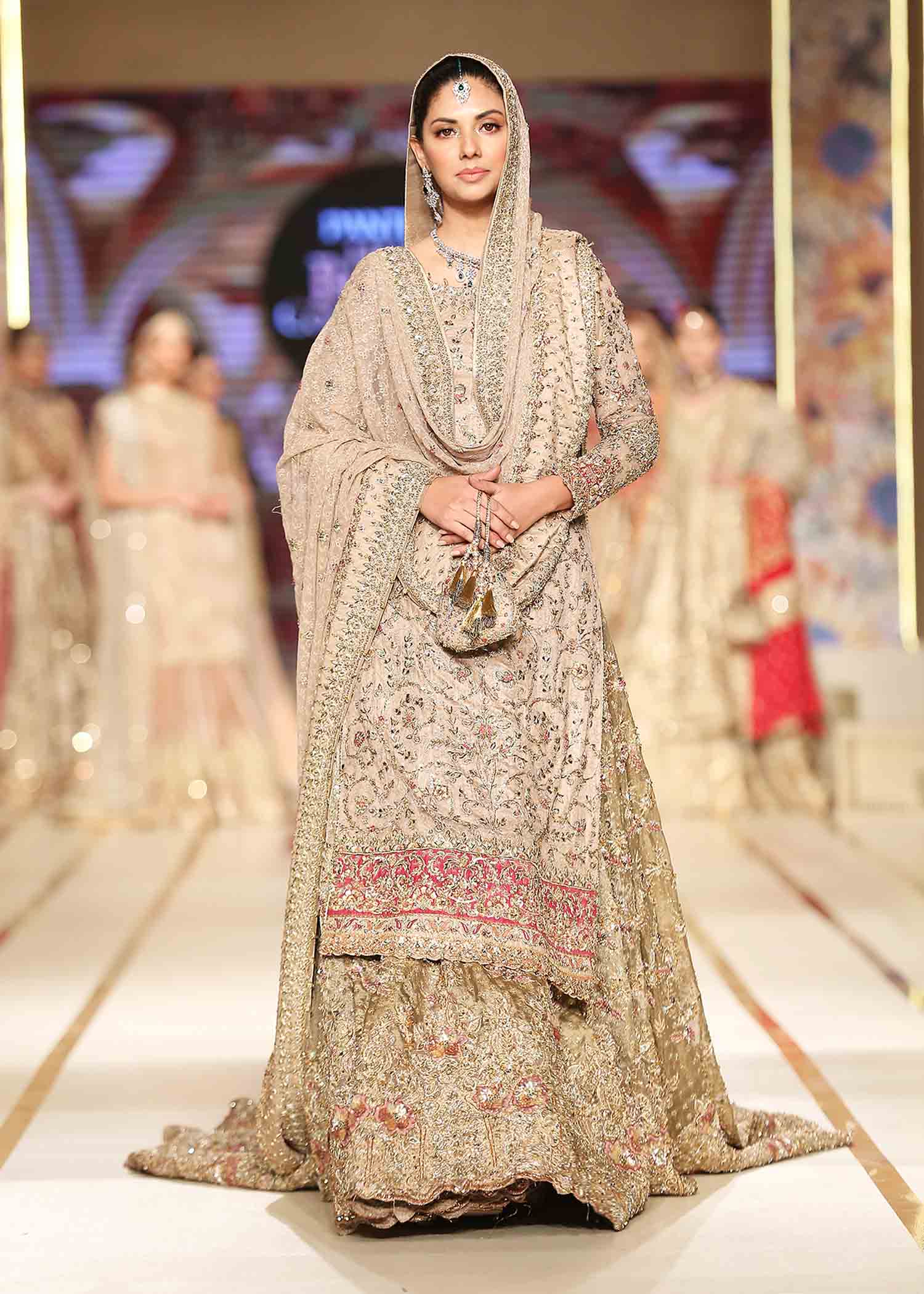 Pakistani Cappuccino Hand-Embroidered Meysuri Bridal Lehenga (3-Piece) - Image 4