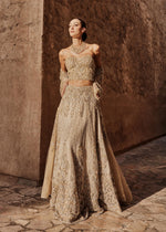 Indian Beige Embellished Net Bridal Lehenga (3-Piece) - Image 3