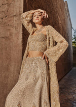 Indian Beige Embellished Net Bridal Lehenga (3-Piece) - Image 4