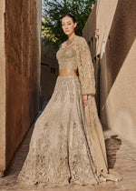 Indian Beige Embellished Net Bridal Lehenga (3-Piece) - Image 6