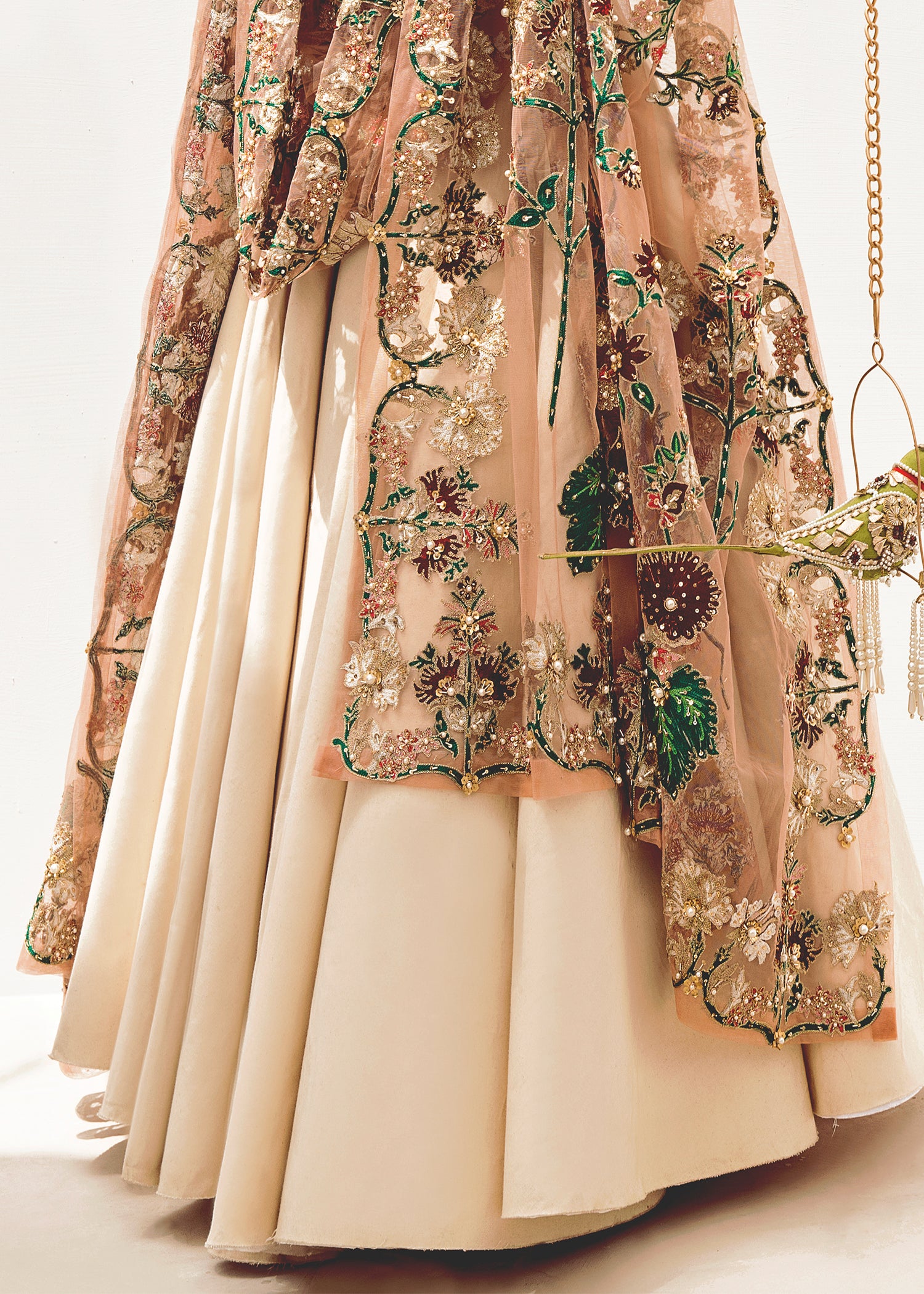 Beige Embroidered Lehenga with Collared Choli (3-Piece) - Image 4