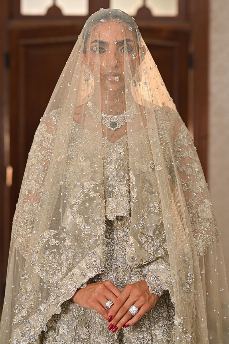 Sand Embellished Net Kalidaar Lehenga (3-Piece) - Image 6