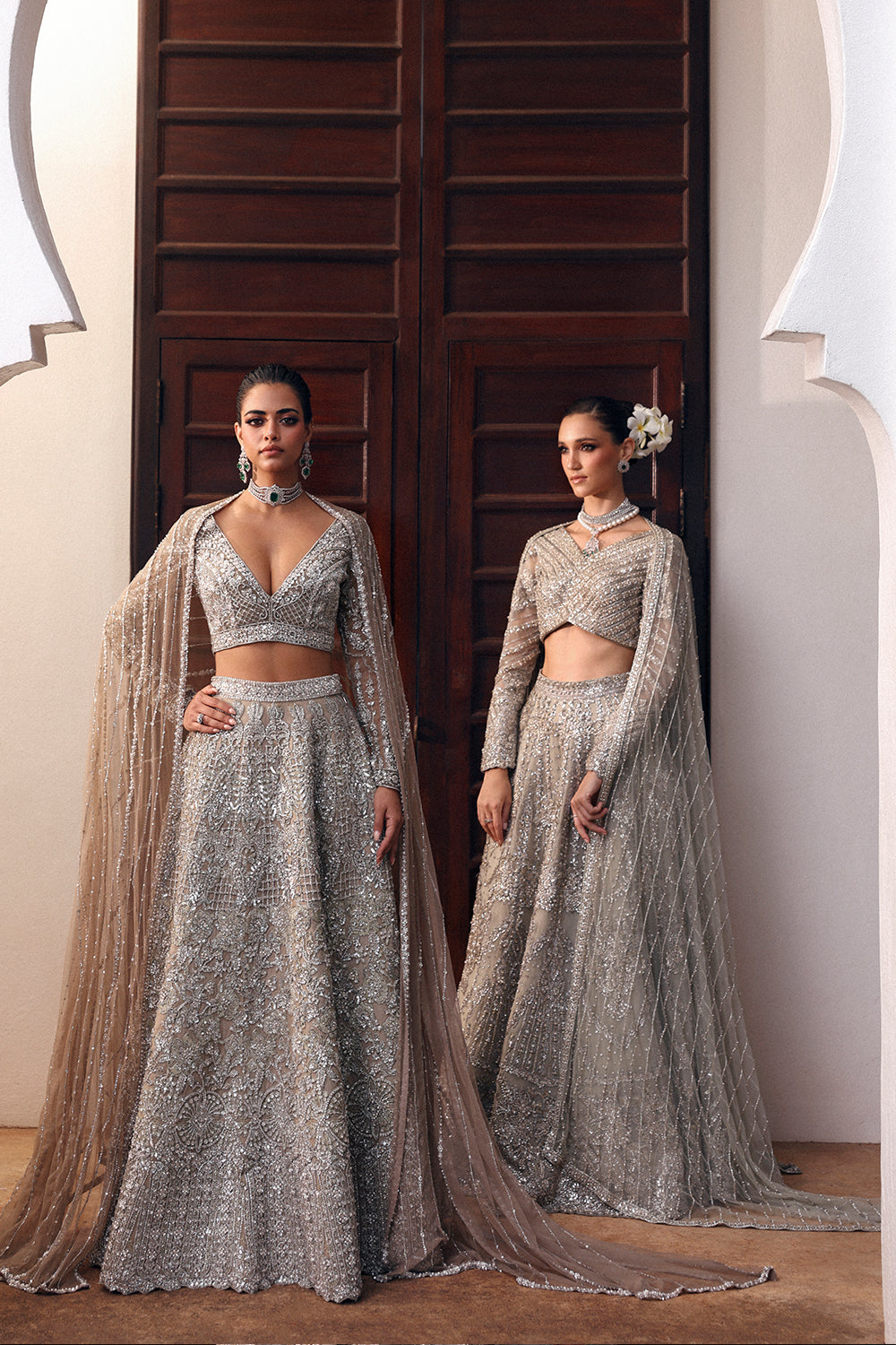 Beige Hand-Embellished Net Organza Lehnga Choli (3-Piece) - Image 6