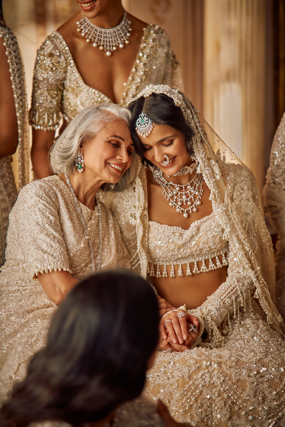 Nude Pearl & Crystal Net Lehenga Set (3-Piece) - Image 12