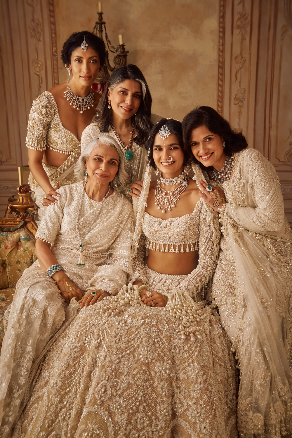 Nude Pearl & Crystal Net Lehenga Set (3-Piece) - Image 13