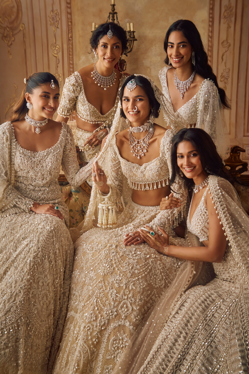 Nude Pearl & Crystal Net Lehenga Set (3-Piece) - Image 15