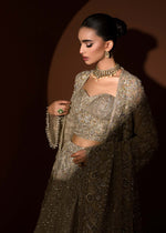 Pakistani Beige Embroidered Net Lehenga Gown (3-Piece) - Image 7