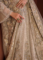 Pakistani Beige Embroidered Net Lehenga Gown (3-Piece) - Image 9