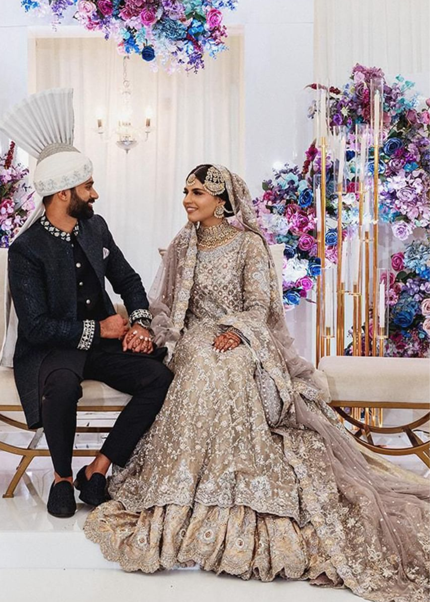 Pakistani Taupe Embroidered Net Bridal Lehenga (3-Piece) - Image 2