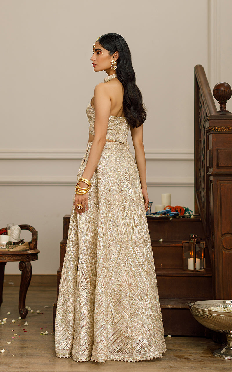 Beige Embroidered Organza Lehenga Set (2-Piece) - Image 4