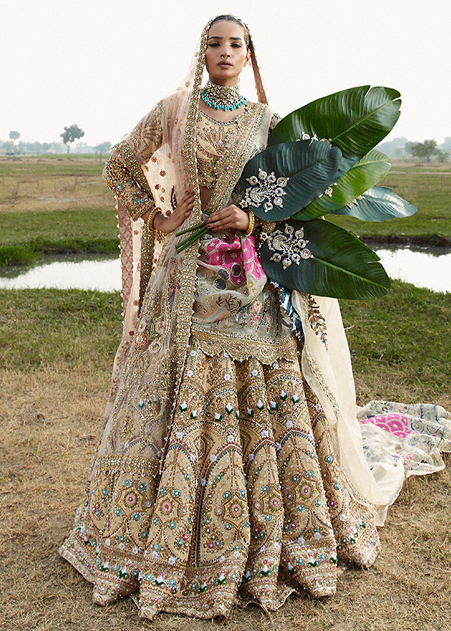 Beige Hand-Embellished Raw Silk Lehenga Choli (3-Piece) - Image 1