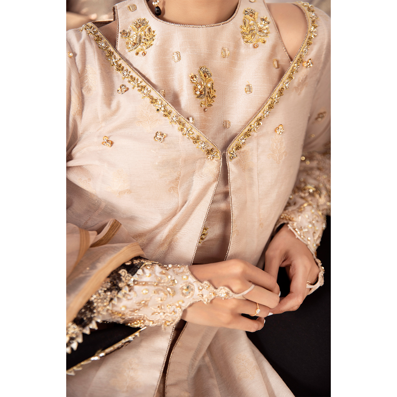 Earthy Beige Embroidered Raw Silk Lehenga Choli (4-Piece) - Image 5