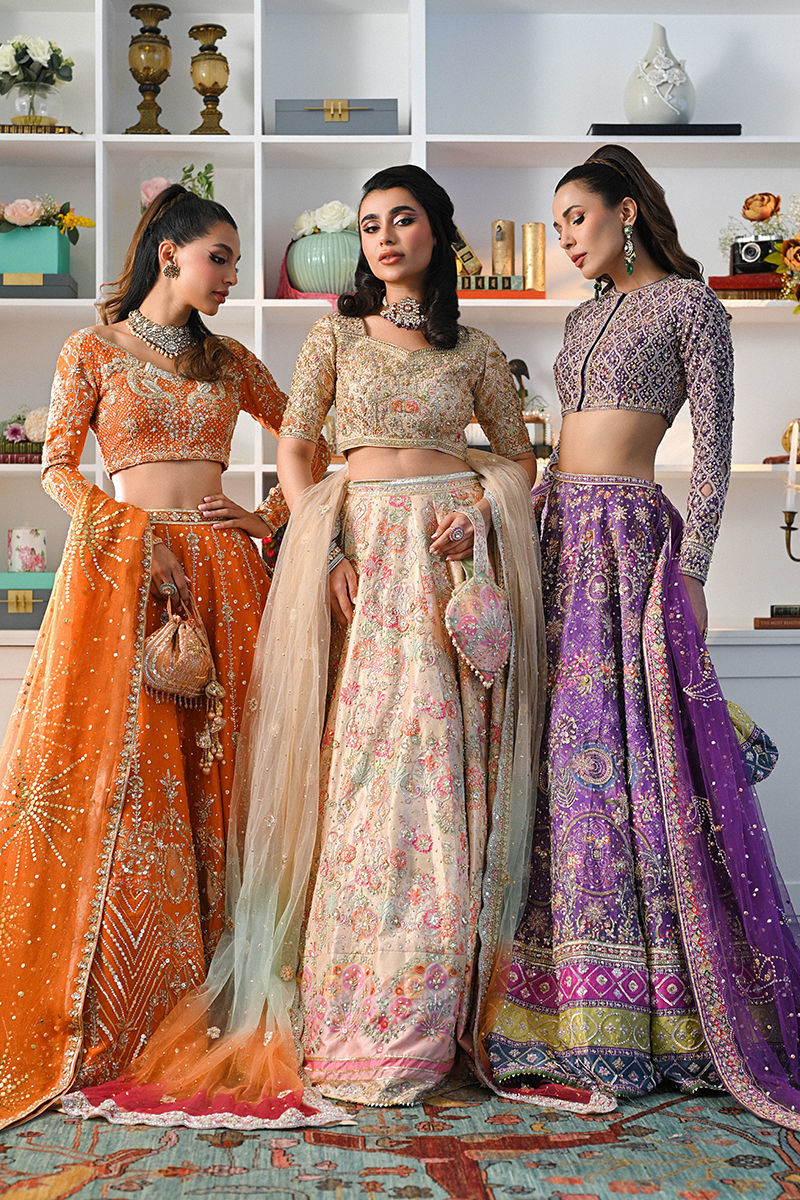 Pakistani Fawn Hand-Embellished Raw Silk Lehenga (3-Piece) - Image 8