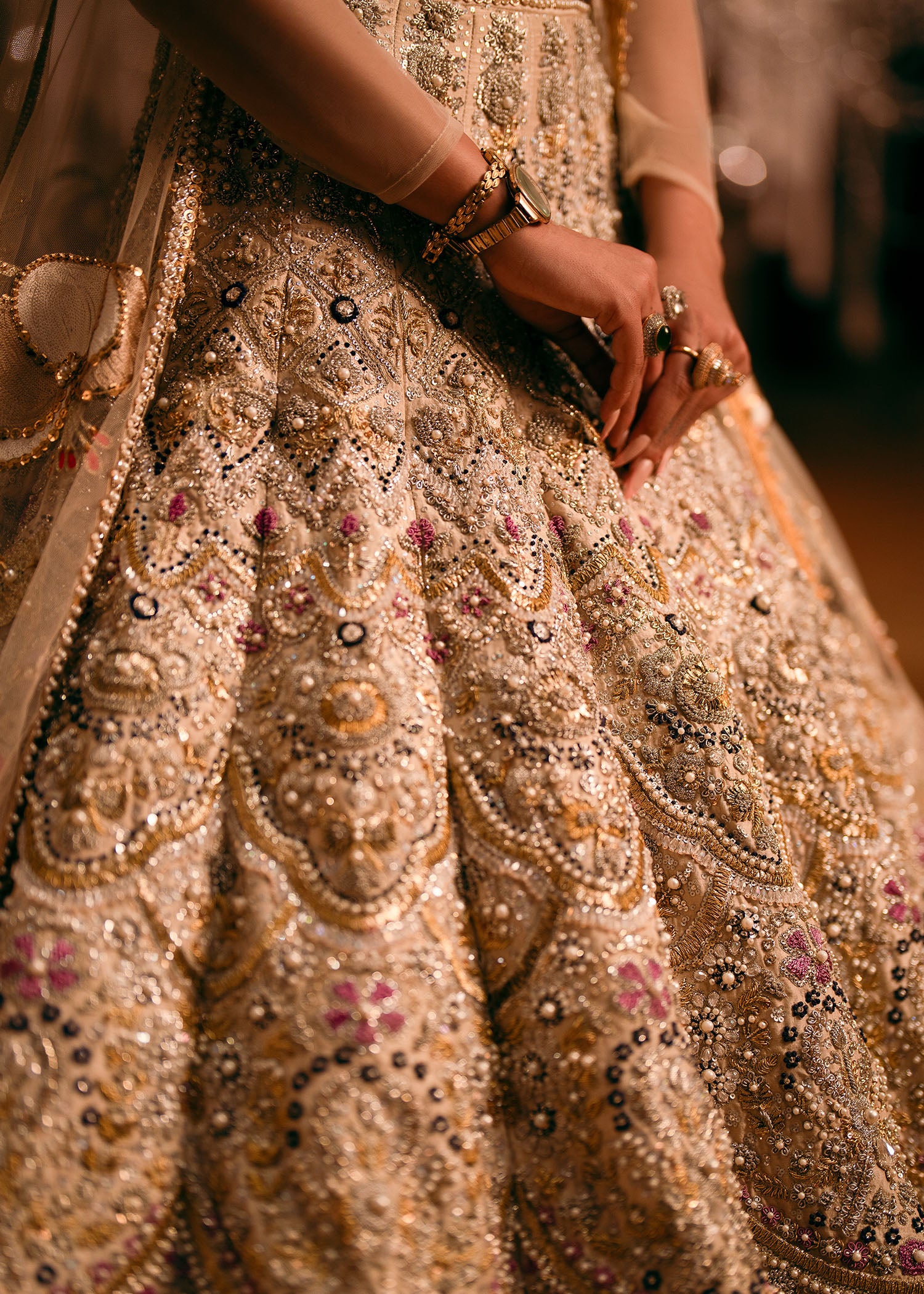 Beige Embellished Raw Silk Lehenga & Choli (3-Piece) - Image 3