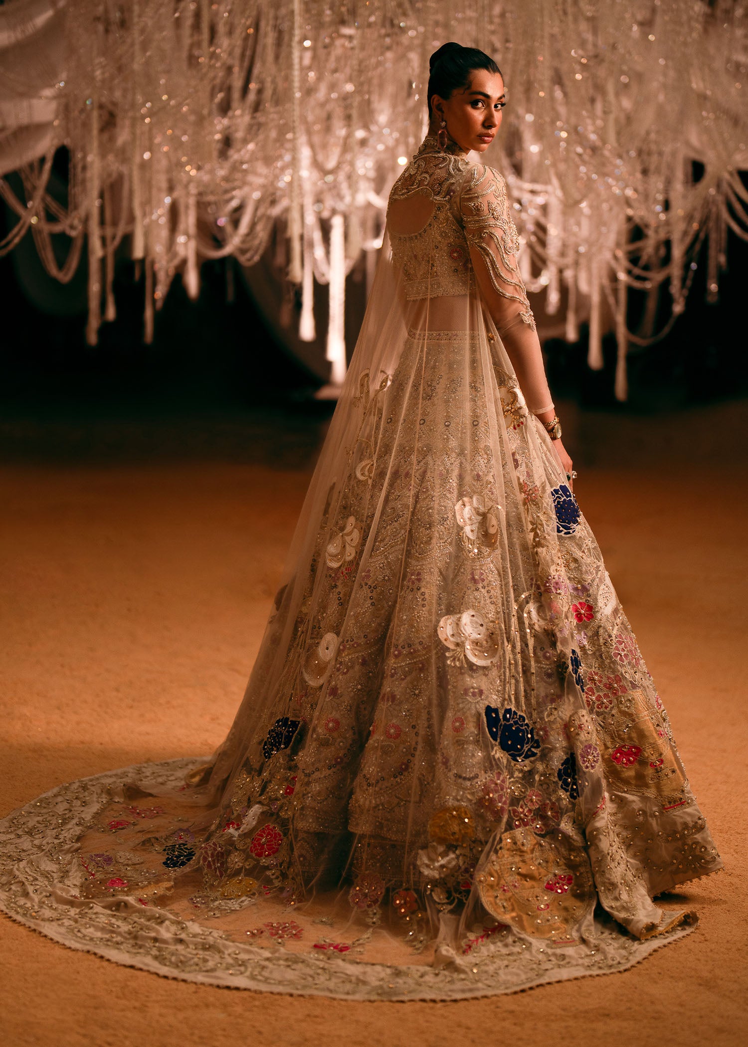 Beige Embellished Raw Silk Lehenga & Choli (3-Piece) - Image 5