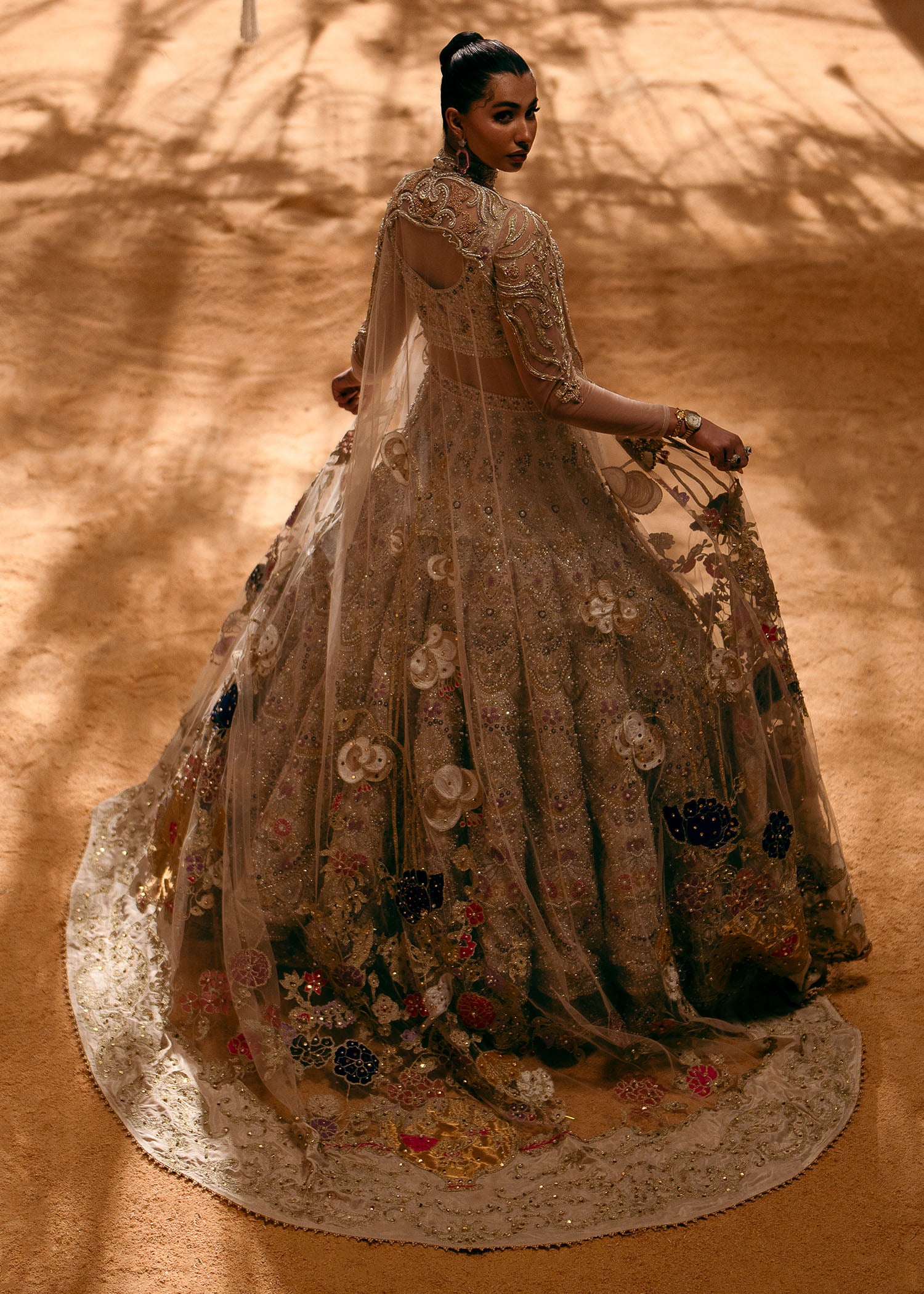 Beige Embellished Raw Silk Lehenga & Choli (3-Piece) - Image 8