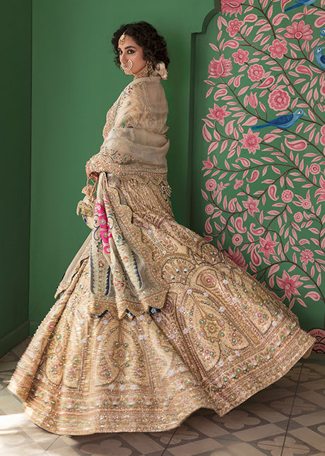 Beige Hand-Embellished Raw Silk Lehnga Choli (3-Piece) - Image 11