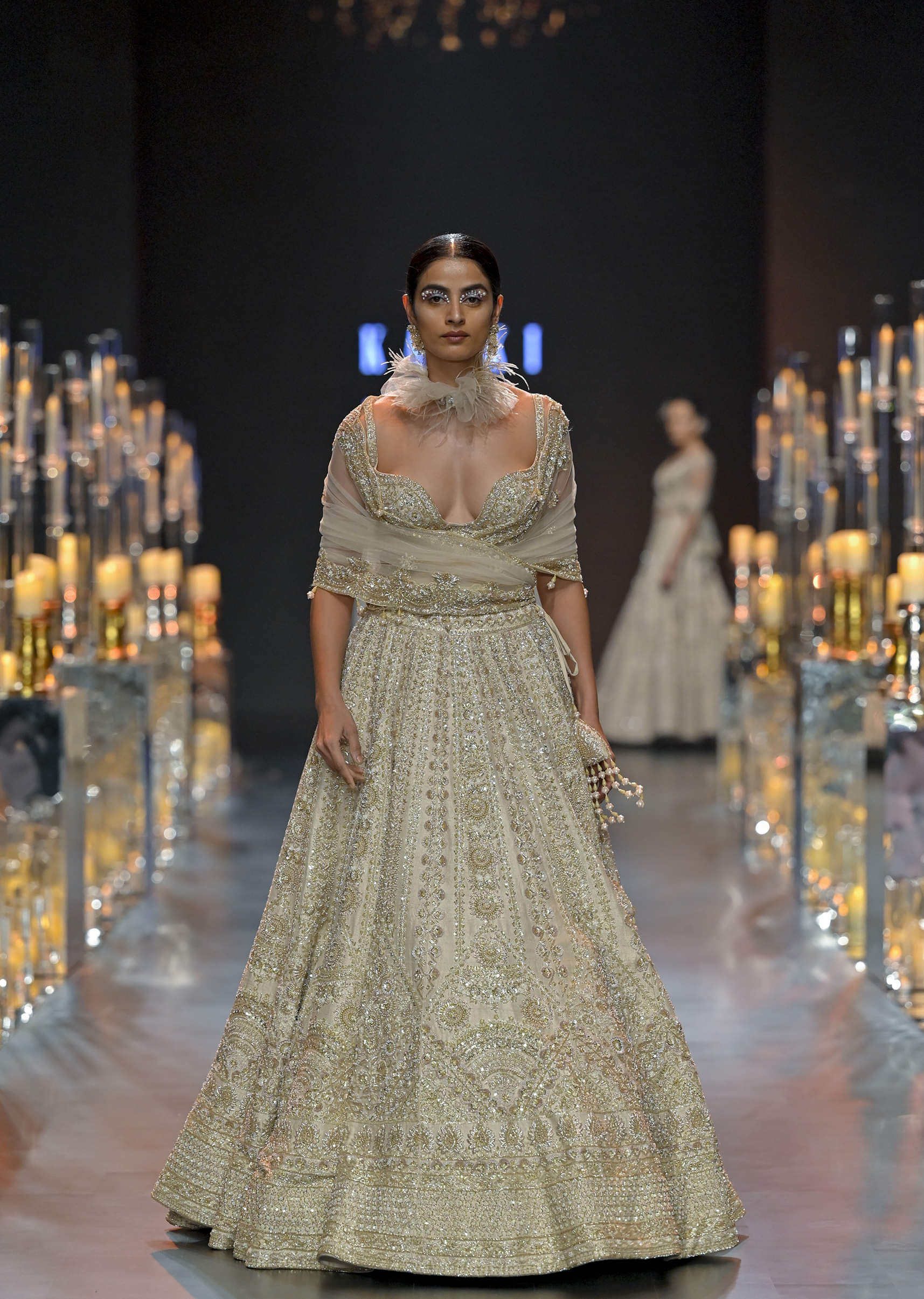 Beige Zardosi Raw Silk Bridal Lehenga (3-Piece) - Image 1