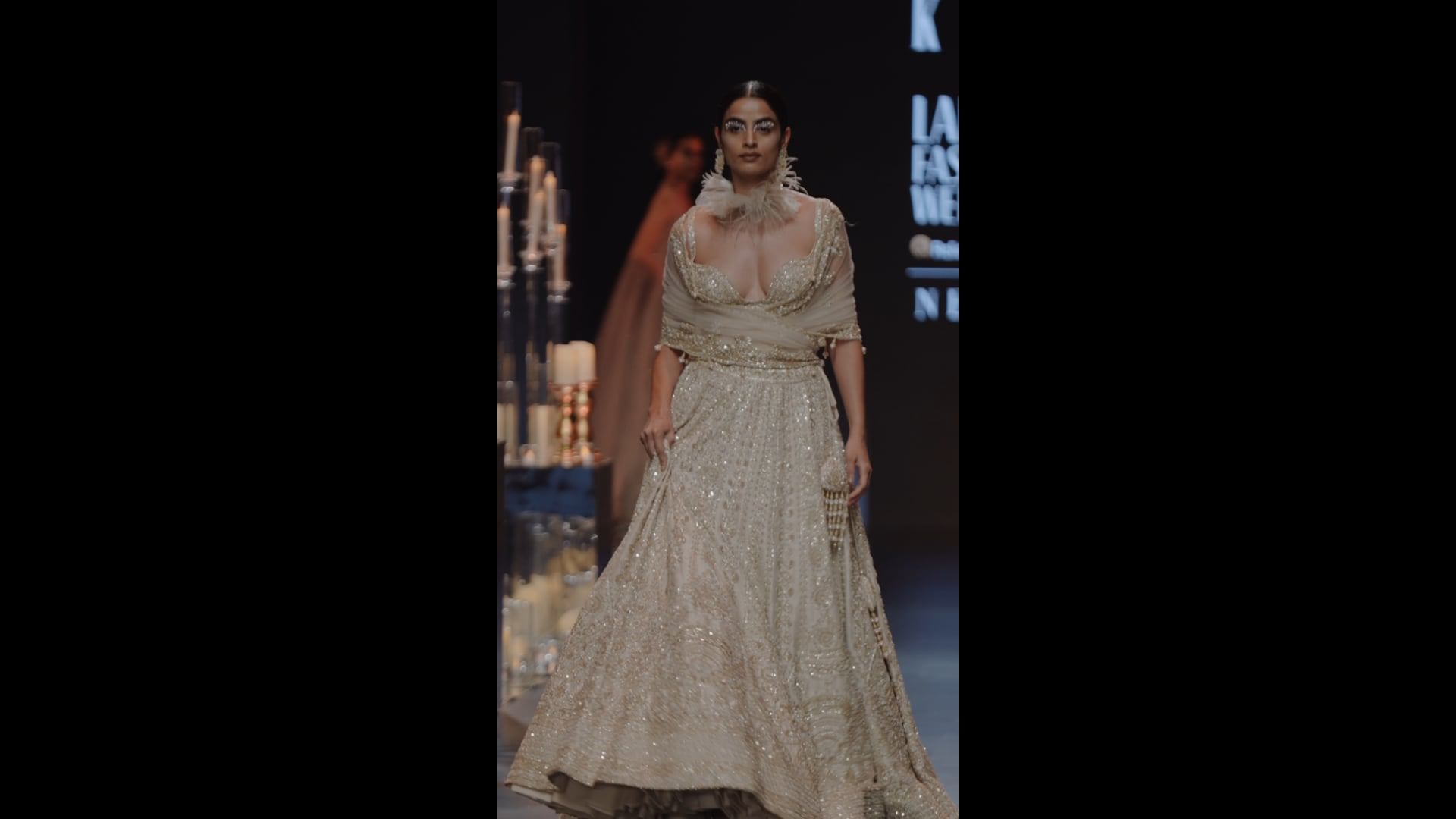 Beige Zardosi Raw Silk Bridal Lehenga (3-Piece) - Image 2