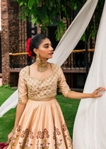 Golden Beige Handworked Korean Rawsilk Lehnga Choli (3-Piece) - Image 3