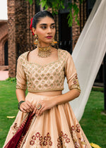 Golden Beige Handworked Korean Rawsilk Lehnga Choli (3-Piece) - Image 6